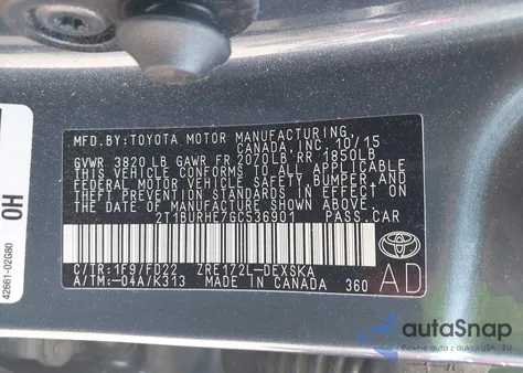 2016 Toyota Corolla S Plus from USA, damaged, VIN 2T1BURHE7GC536901